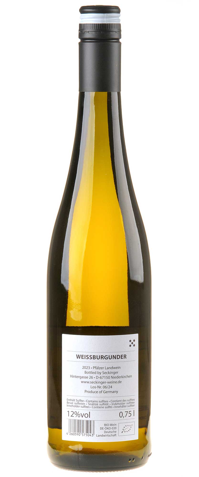 Seckinger Weißburgunder vom Kalkstein Bio 2023 Rücketikett