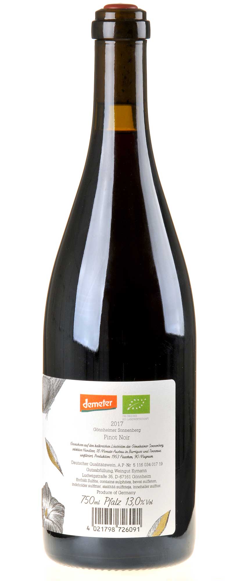 Weingut Eymann Pinot Noir Sonnenberg Bio 2017 Rücketikette