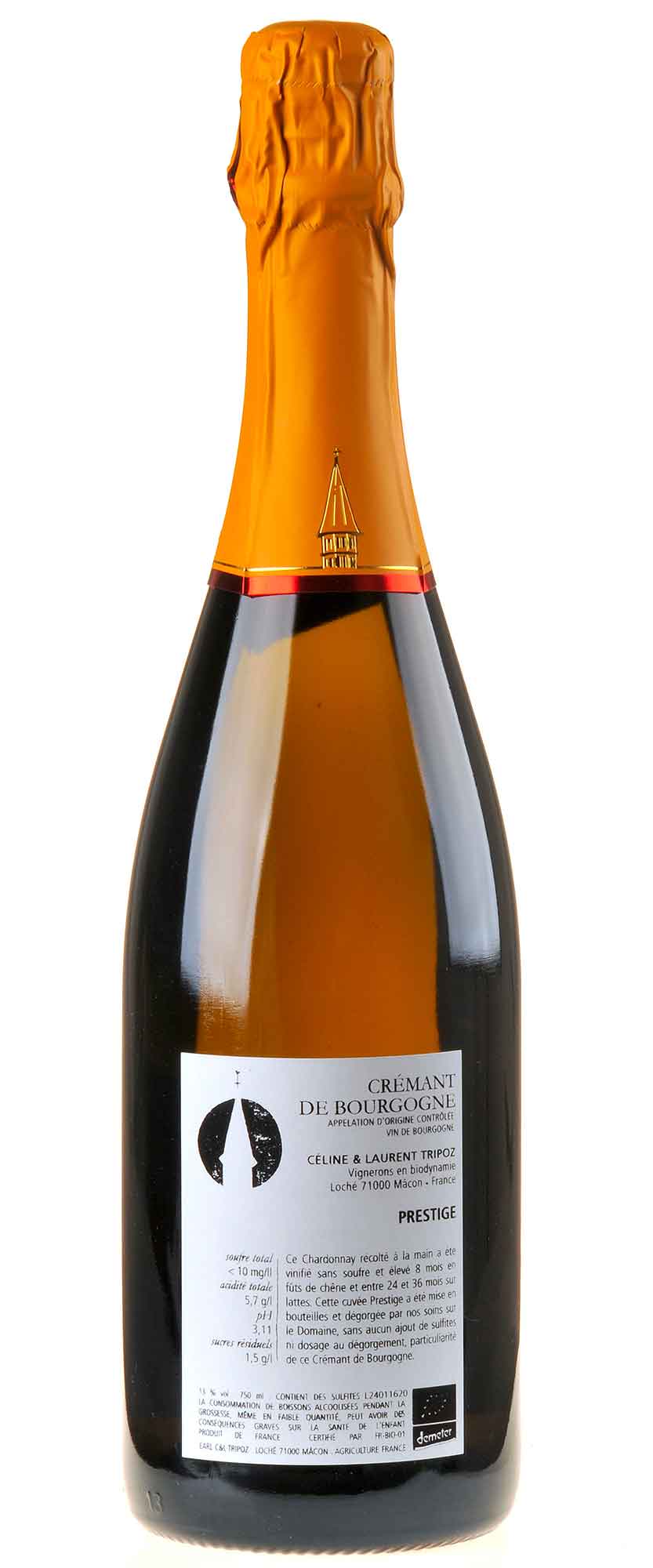 Céline & Laurent Tripoz Crémant de Bourgogne Prestige Brut Bio Rücketikett