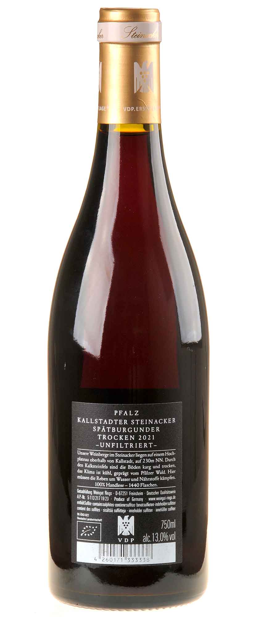 Weingut Rings Spätburgunder Kallstadter Steinacker Erste Lage 2021 Rücketikett