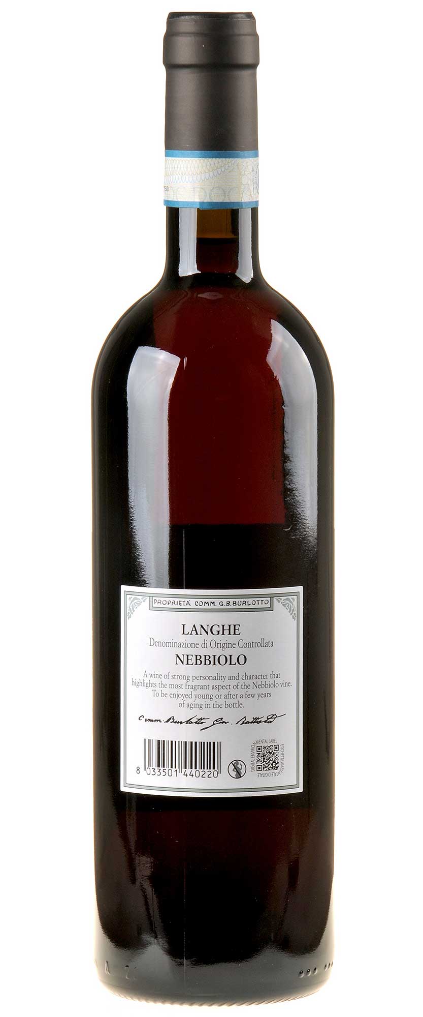 Comm. G.B. Burlotto Langhe Nebbiolo 2023 Rücketikett