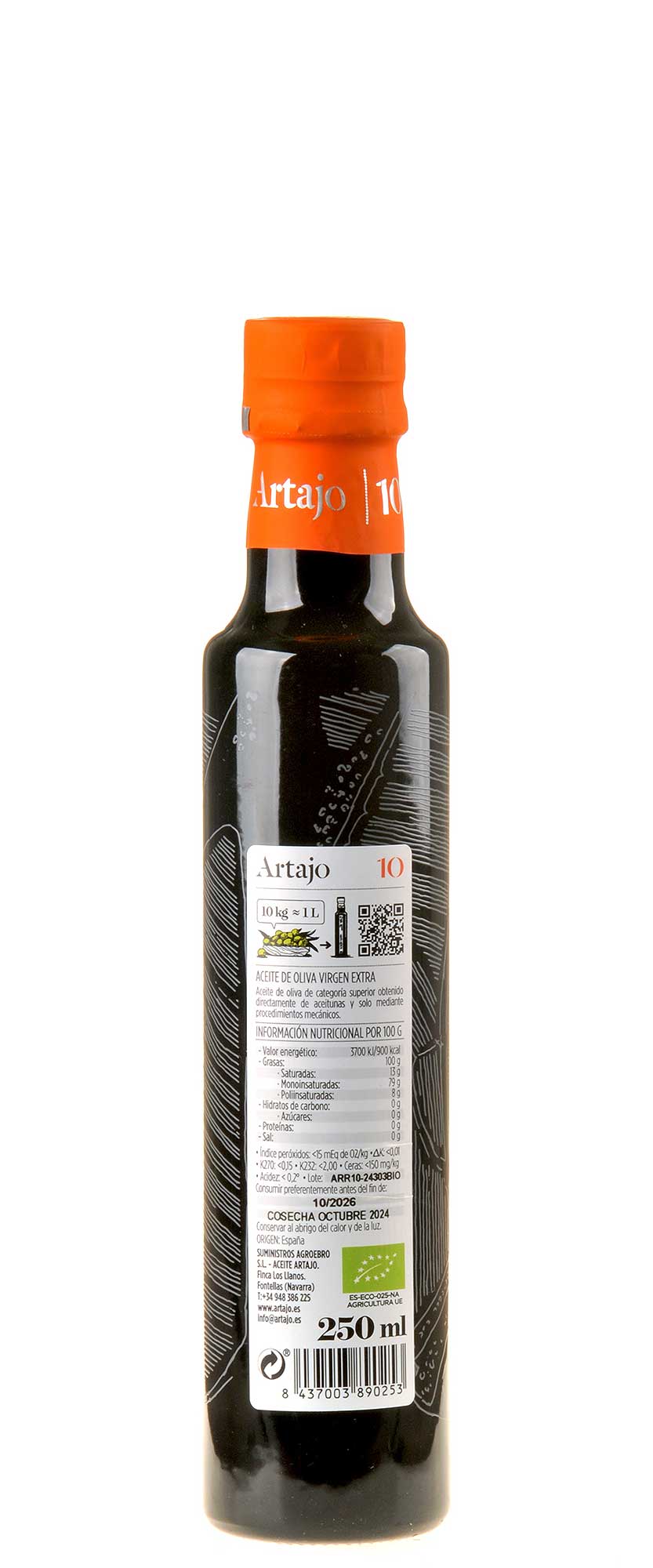 Artajo 10 Arróniz Olivenöl Extra Vergine Bio 2024 250ml Rücketikett