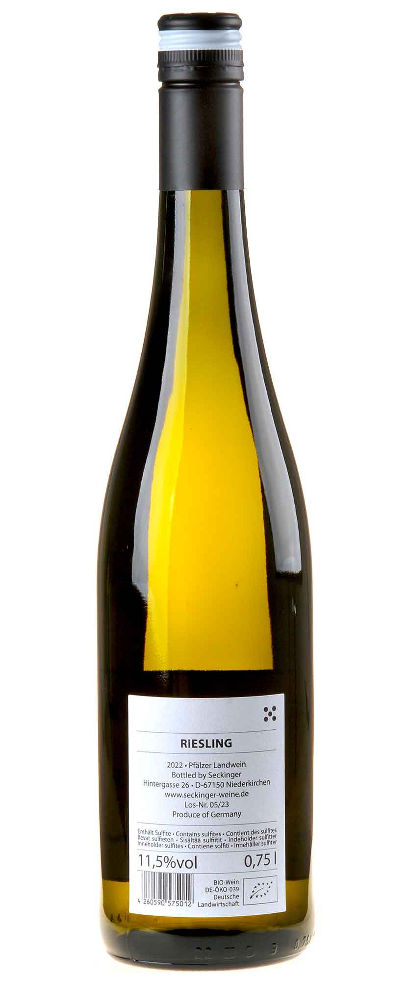 Seckinger Riesling vom Löss Bio 2022 Rücketikett