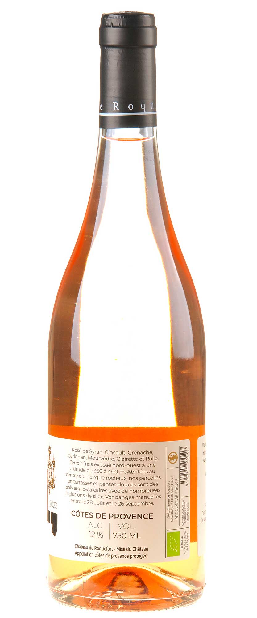 Château de Roquefort Corail Rosé Côtes de Provence Bio 2023 Rücketikett