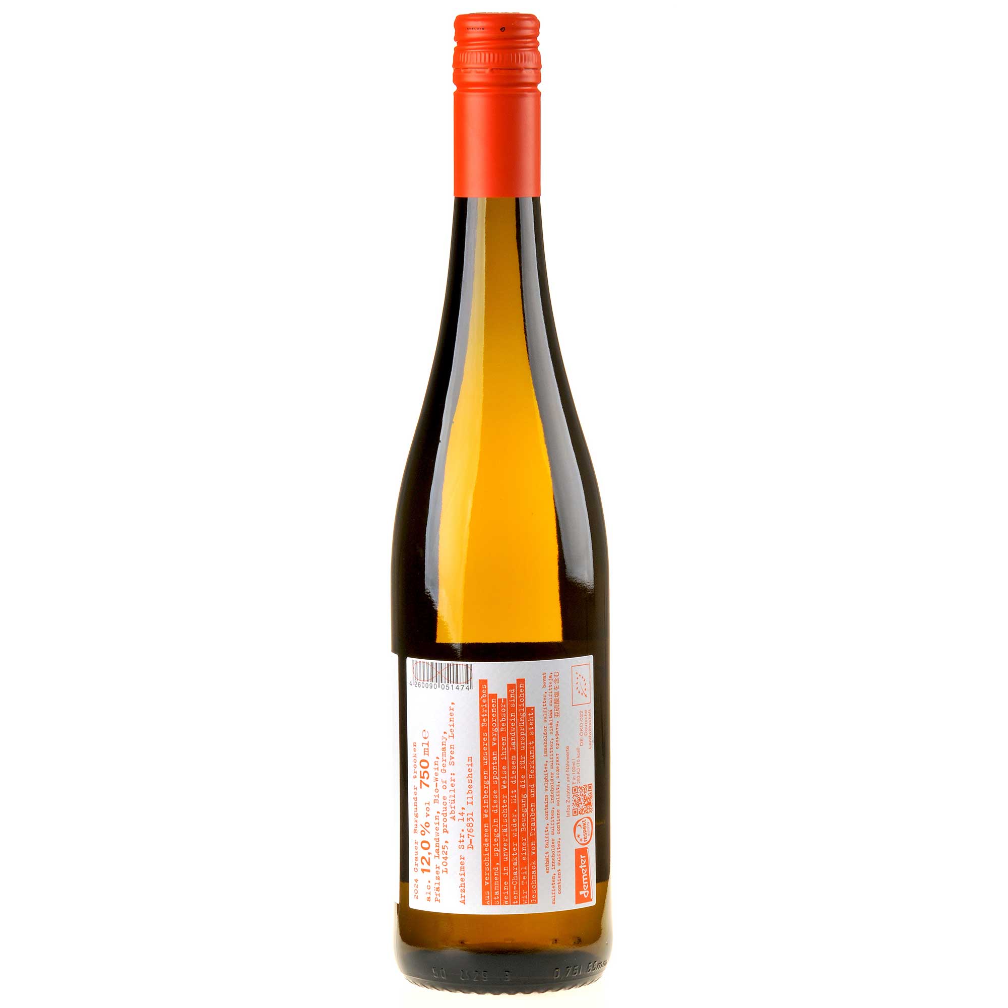 Weingut Leiner Grauer Burgunder Handwerk Bio 2024 Rücketikett