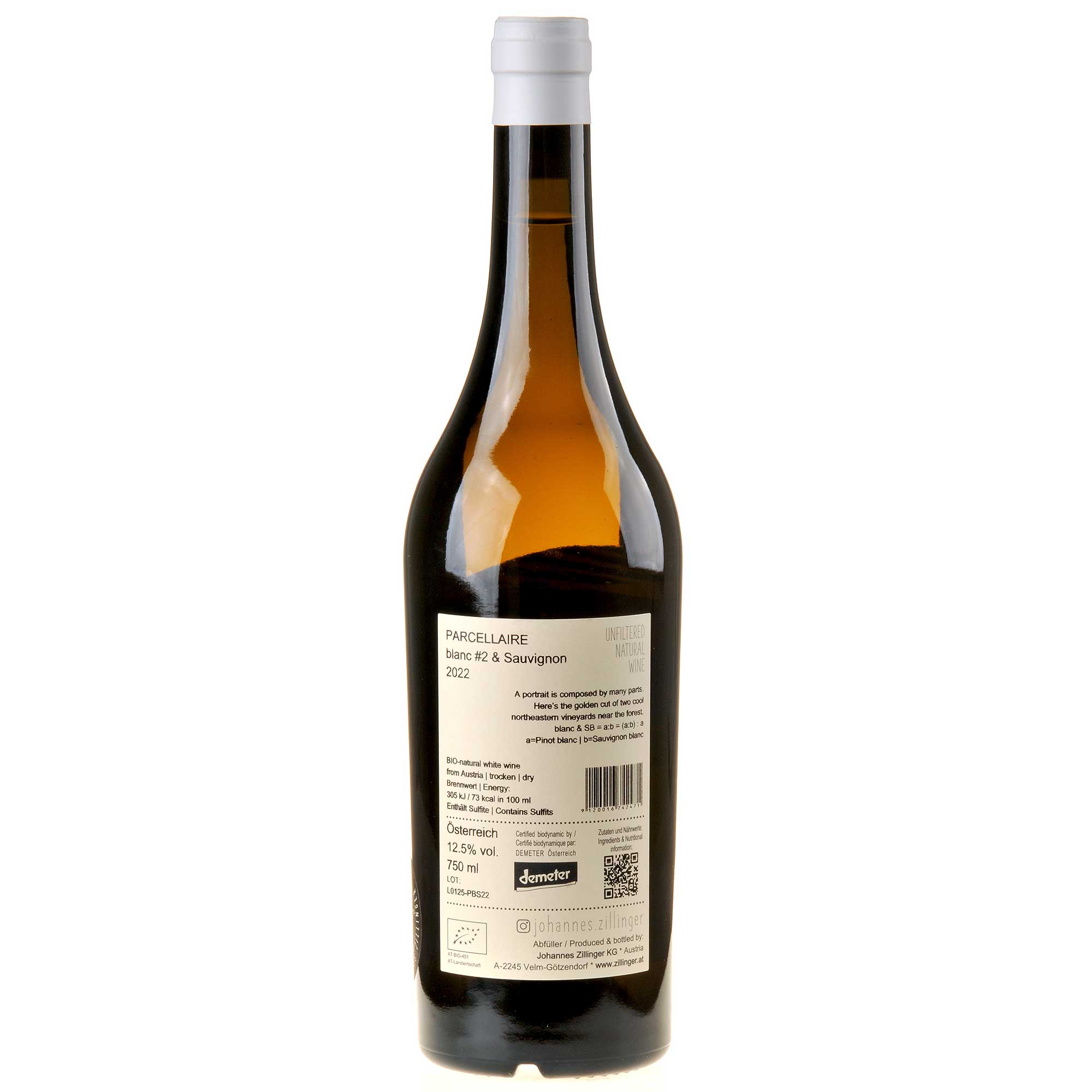Johannes Zillinger Parcellaire blanc & Sauvignon Bio 2022 Rücketikett