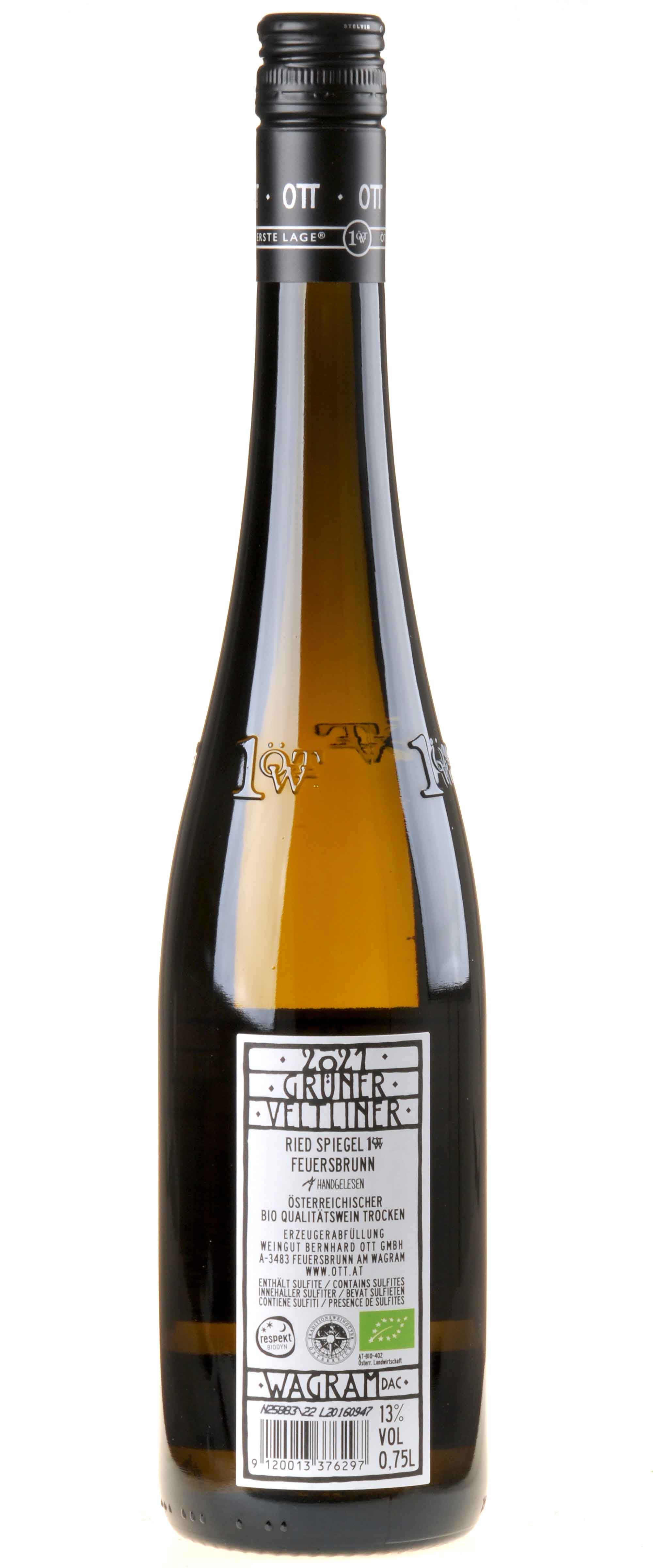 Bernhard Ott Grüner Veltliner Feuersbrunner Ried Spiegel 1. Lage Bio 2021 Rücketikett