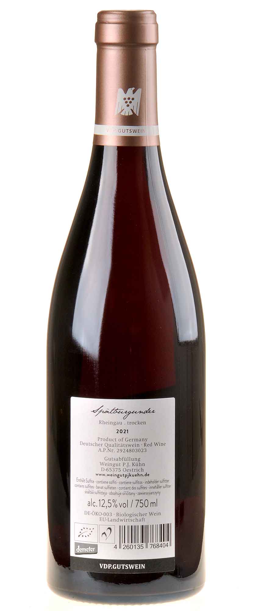 Weingut P.J.Kühn Spätburgunder Bio 2021 Rücketikett