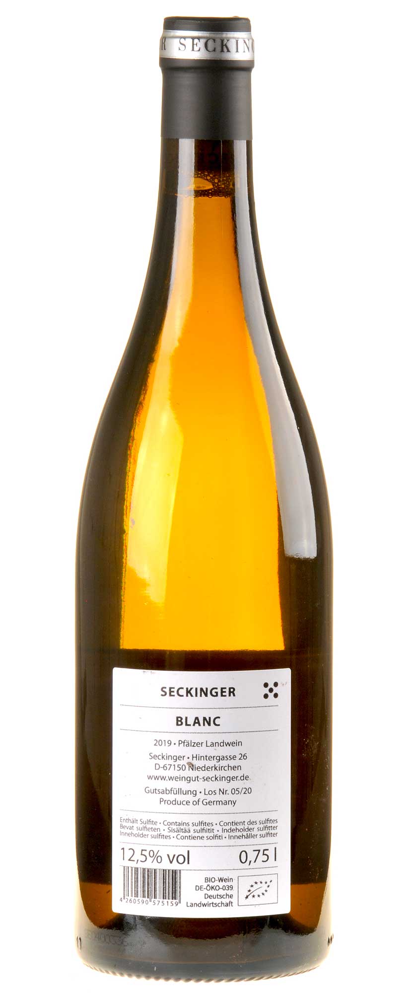 Seckinger Blanc Pure R Bio 2019 Rücketikette