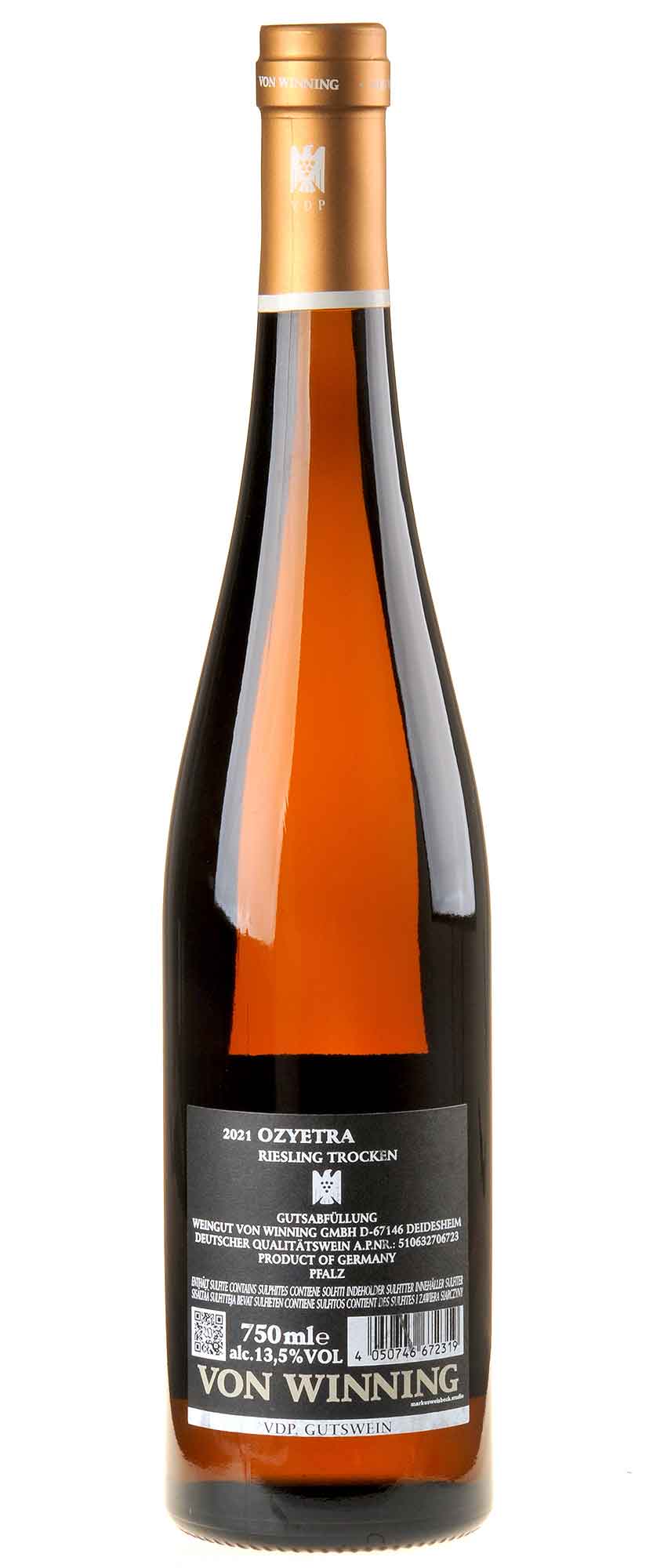 Von Winning Riesling Ozyetra 2021 Rücketikett