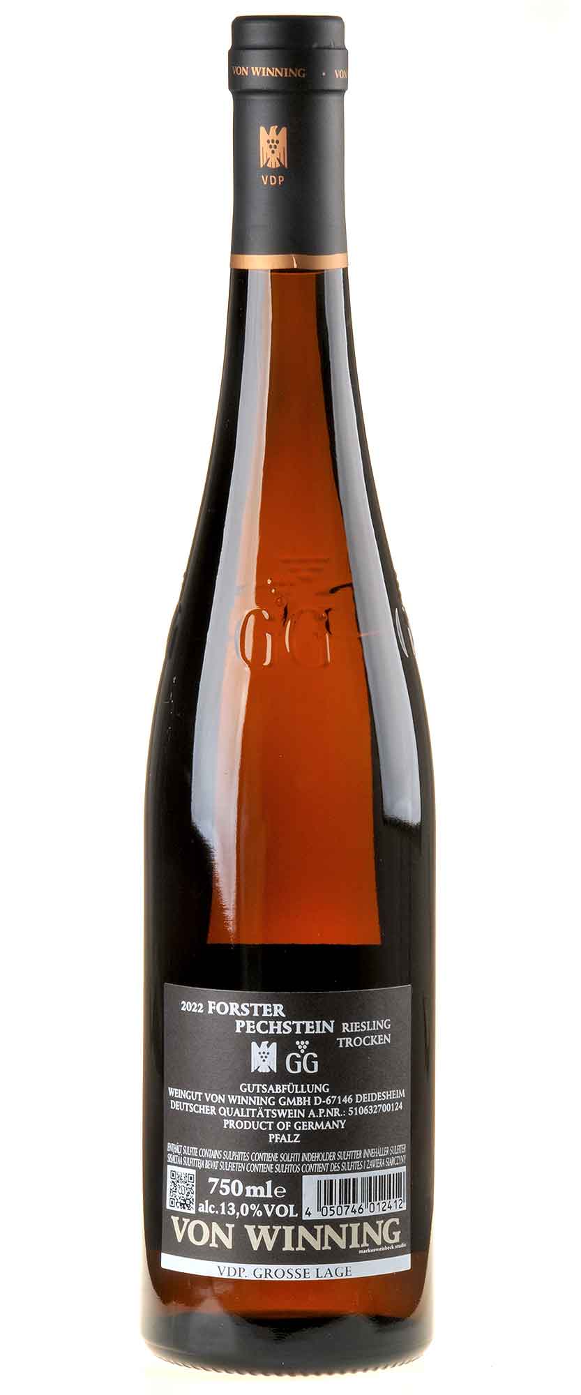 Von Winning Riesling Pechstein Großes Gewächs 2022 Rücketikett