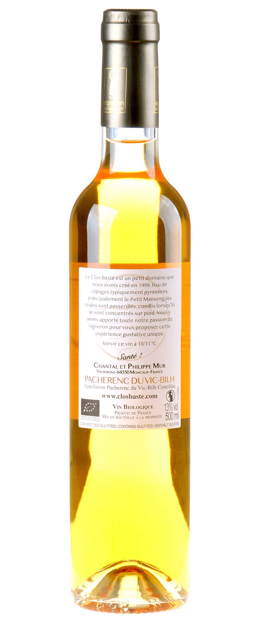 Domaine Clos Basté Pacherenc du Vic-Bilh Doux Bio 2022 0,5l Rücketikett