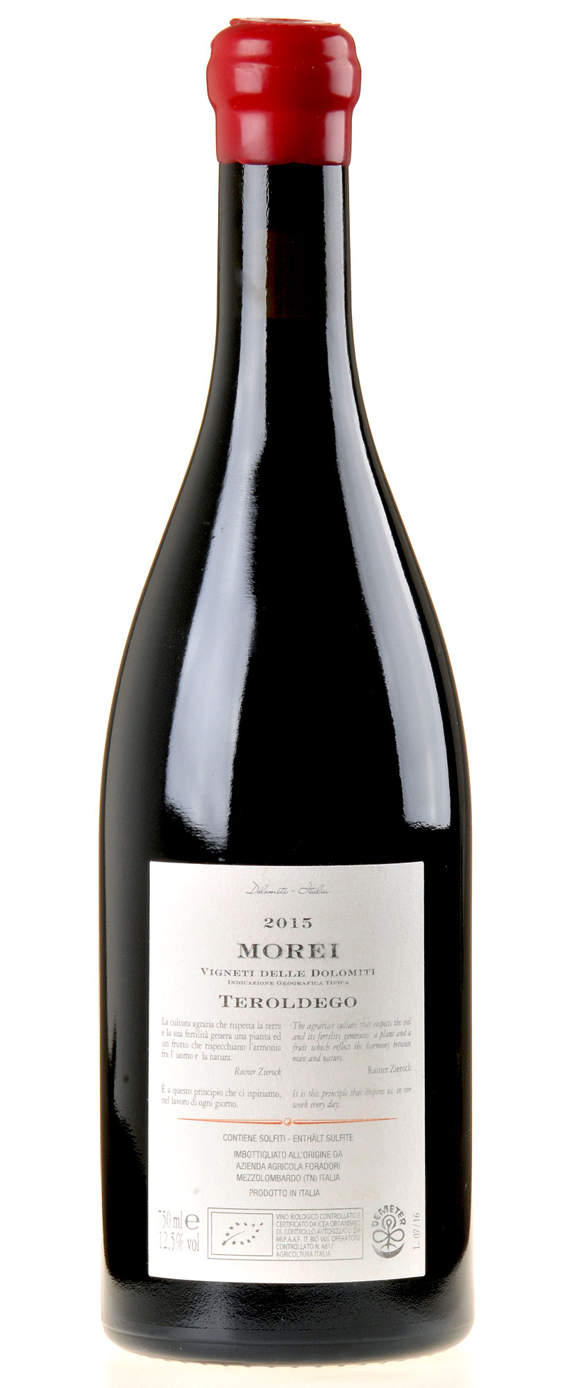 Foradori Morei Teroldego Vigneti delle Dolomiti IGT 2015 Bio Rücketikett