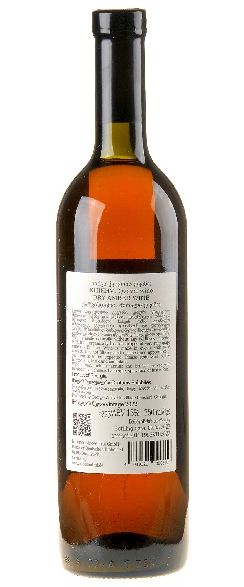 Andrias Gvino Khikhvi Dry Amber Wine 2022 Rücketikett