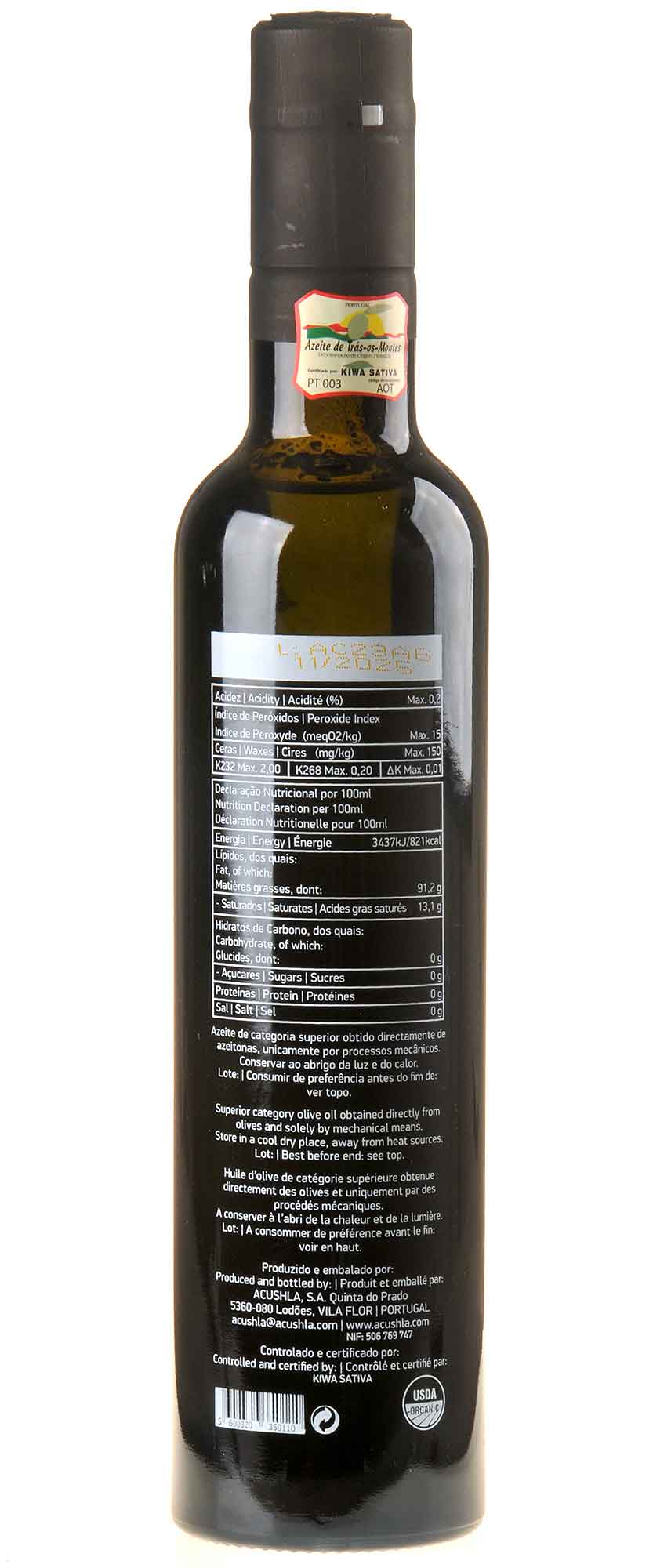 Acushla Trás os montes Olivenöl Extra Vergine Bio 2023 500ml Rücketikett