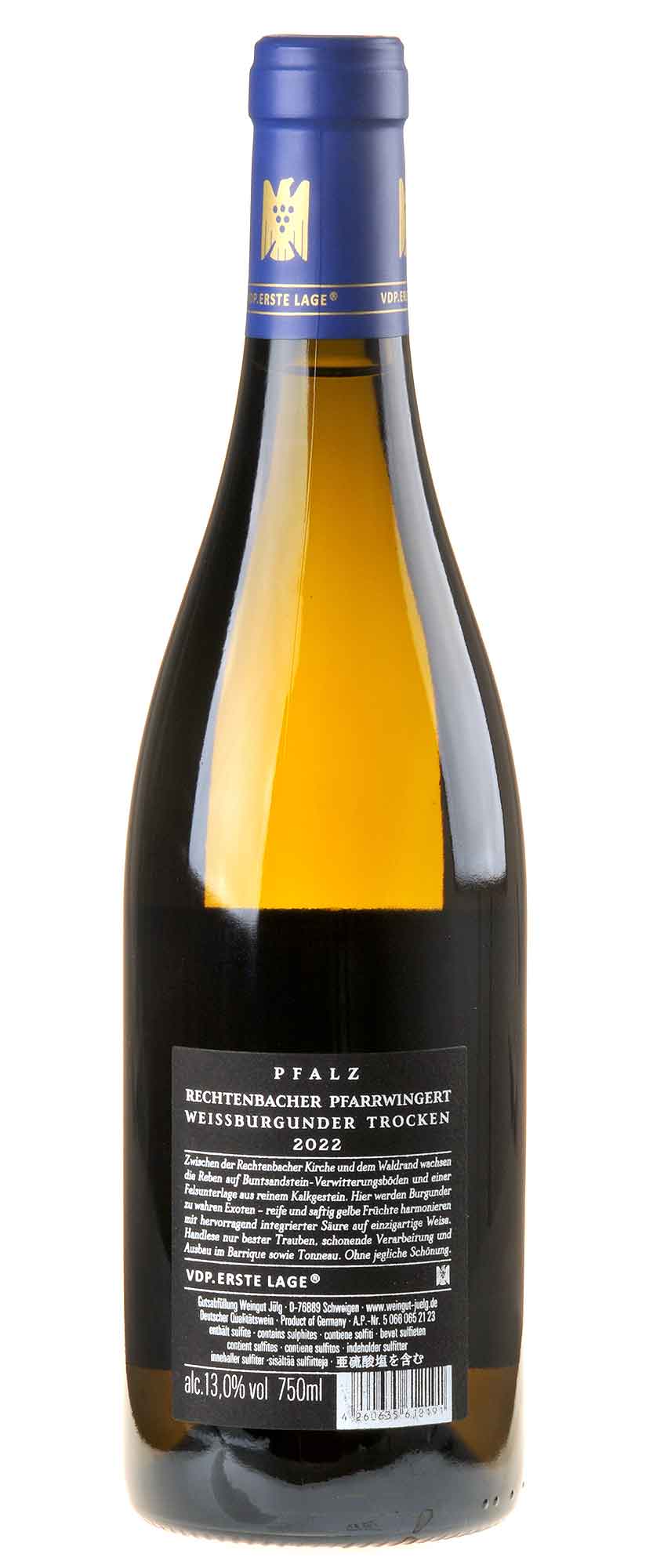 Weingut Jülg Weißburgunder Rechtenbacher Pfarrwingert Erste Lage 2022 Rücketikett