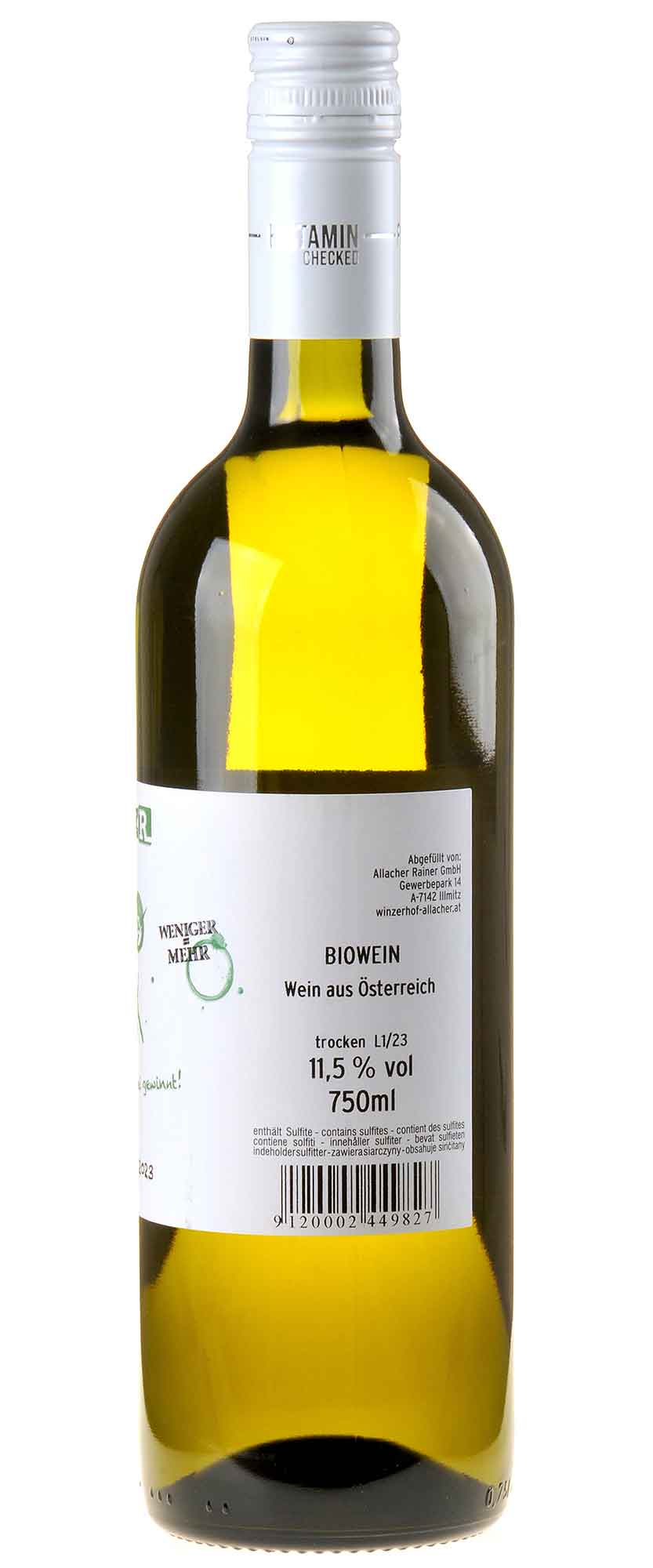 Winzerhof Allacher Grüner Veltliner trocken Bio 2023 Rücketikett