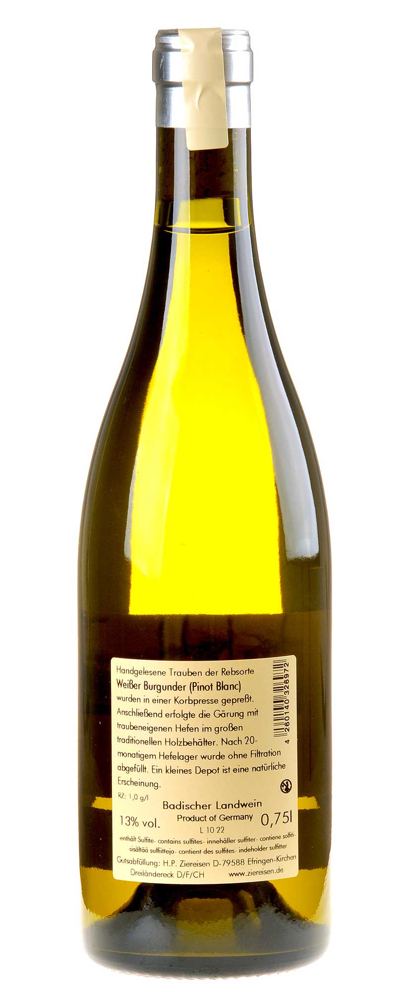 Weingut Ziereisen Lügle Weißer Burgunder 2020 Rücketikett