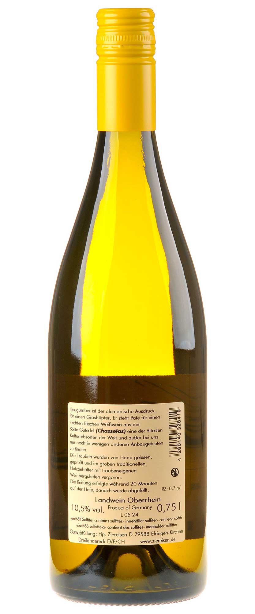 Weingut Ziereisen Heugumber Gutedel 2022 Rücketikett