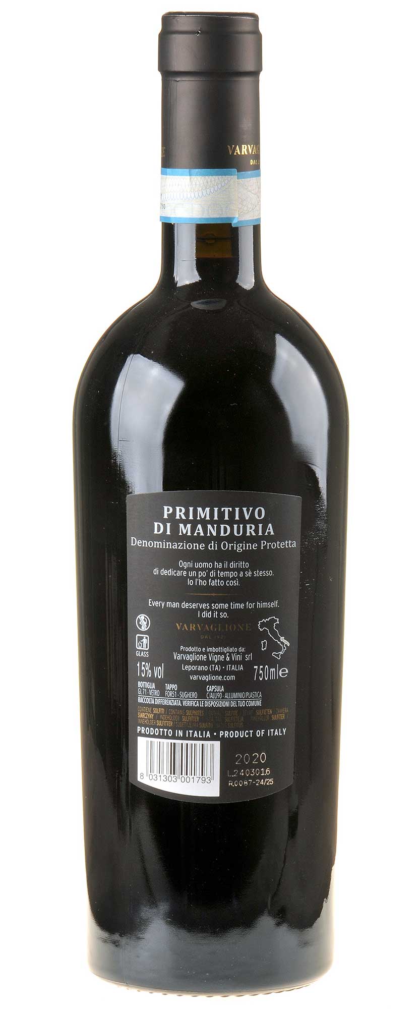 Varvaglione Cosimo Varvaglione Collezione Privata Primitivo di Manduria old vines 2020 Rücketikett