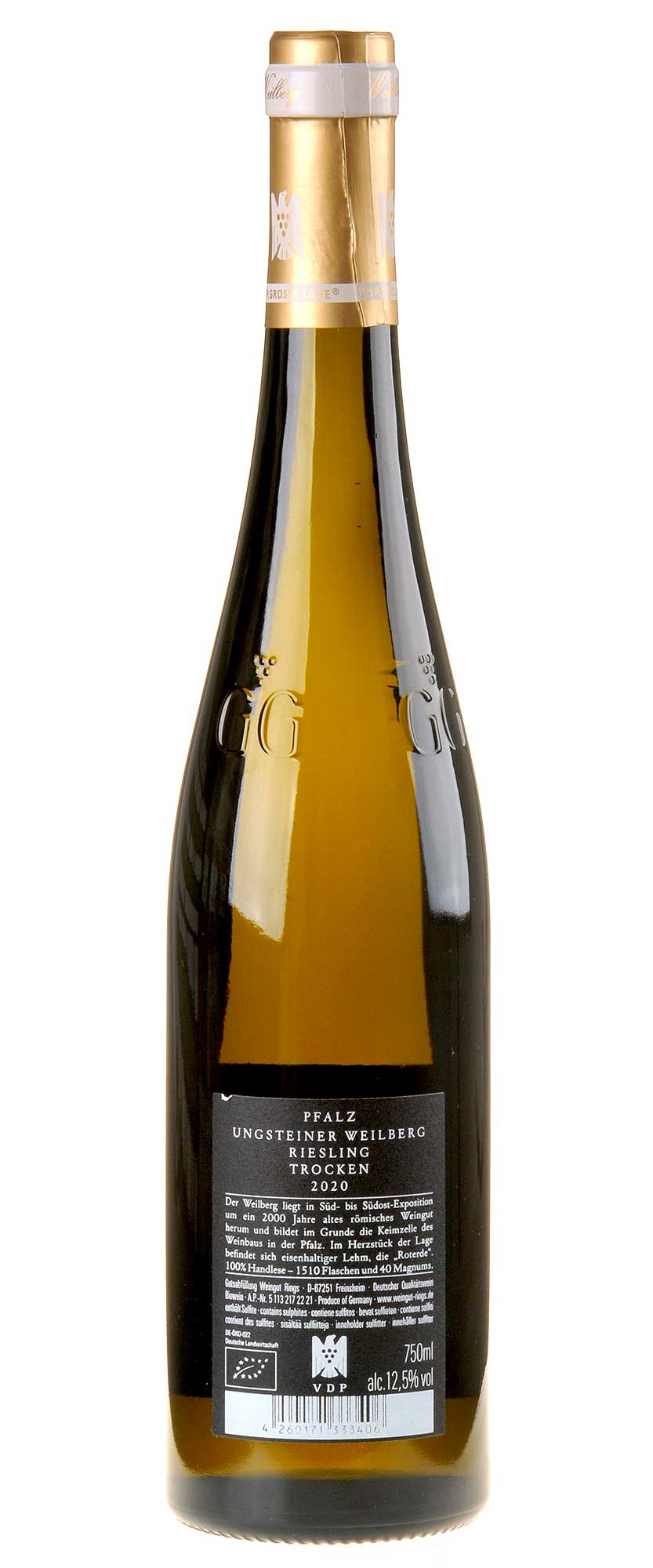 Weingut Rings Riesling Weilberg GG Bio 2020 Rücketikett