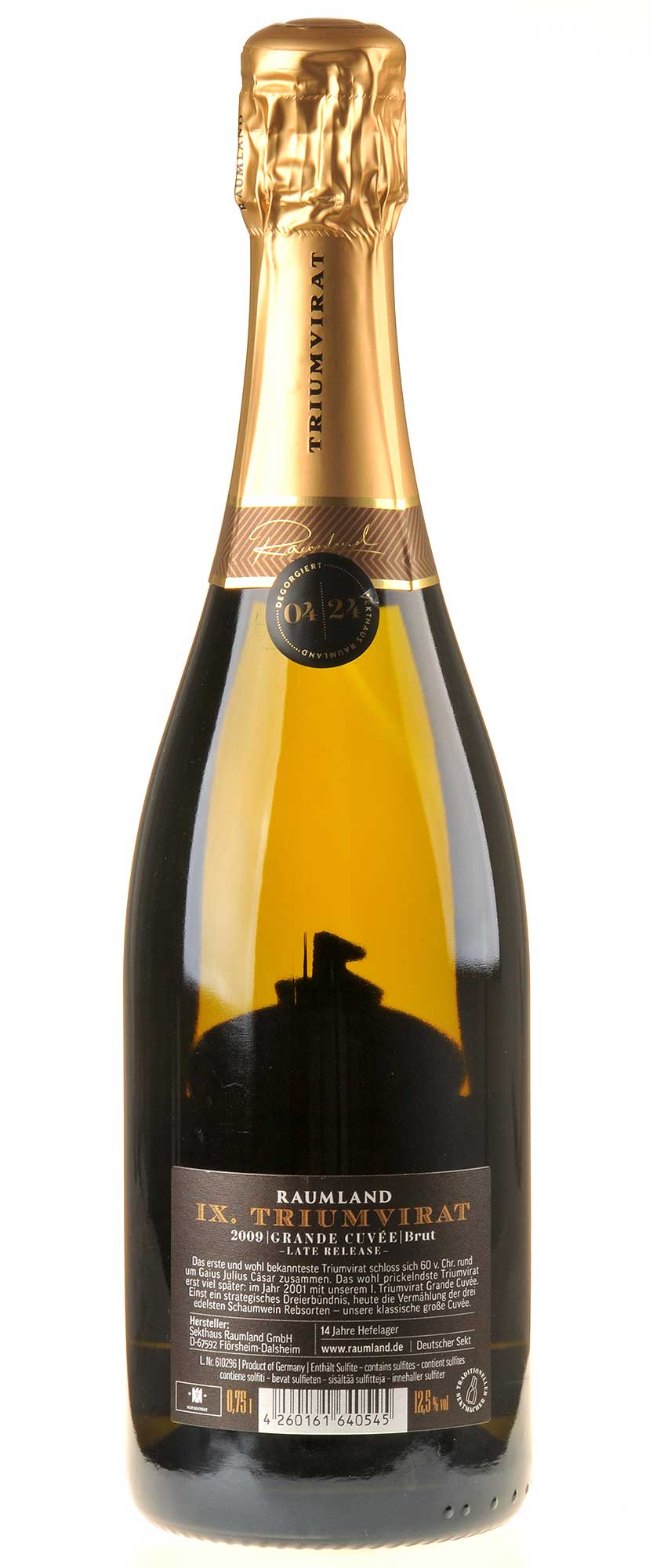 Sekthaus Raumland IX. Triumvirat Grande Cuvée Brut Late Release 2009 Rücketikett