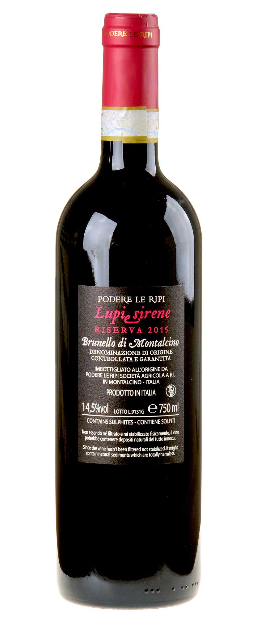 Podere Le Ripi Lupi e Sirene Brunello di Montalcino Riserva 2015 Rücketikette