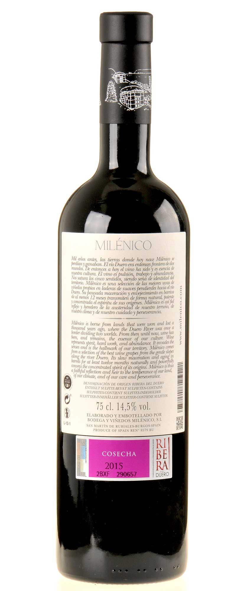 Milénico "MILÉNICO" Ribera del Duero 2015 Rücketikette