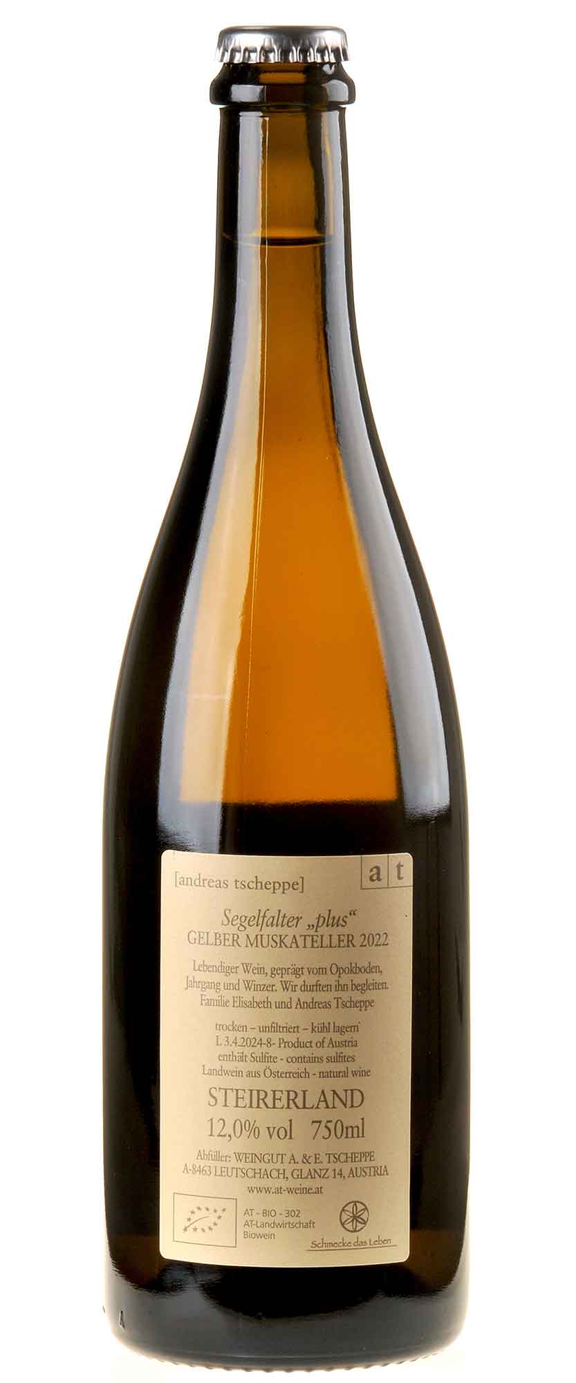 Andreas Tscheppe Segelfalter PLUS halbtrocken Bio 2022 Rücketikett