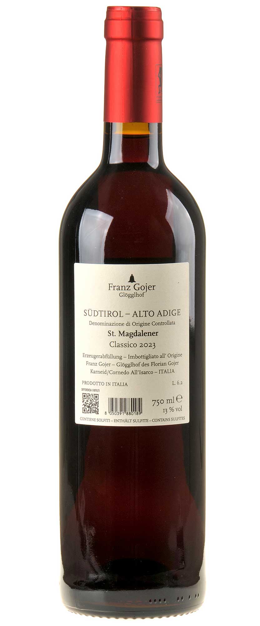 Franz Gojer - Glögglhof St. Magdalener Classico 2023 Rücketikett