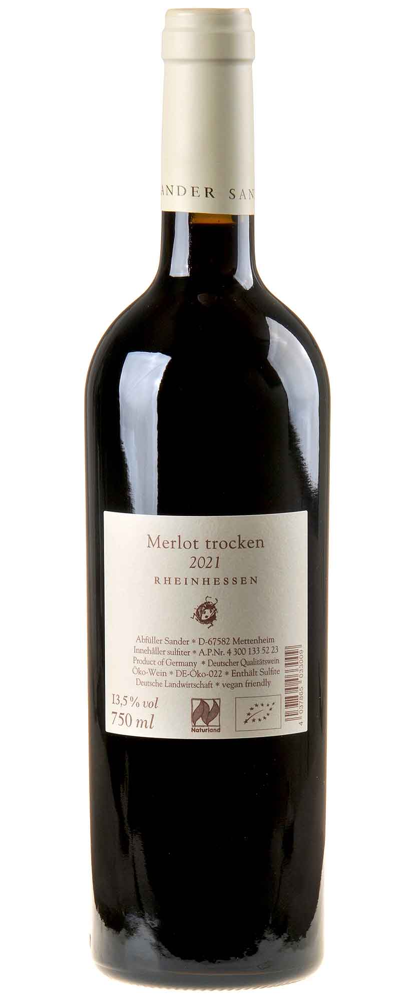 Weingut Sander Merlot Bio 2021 Rücketikett