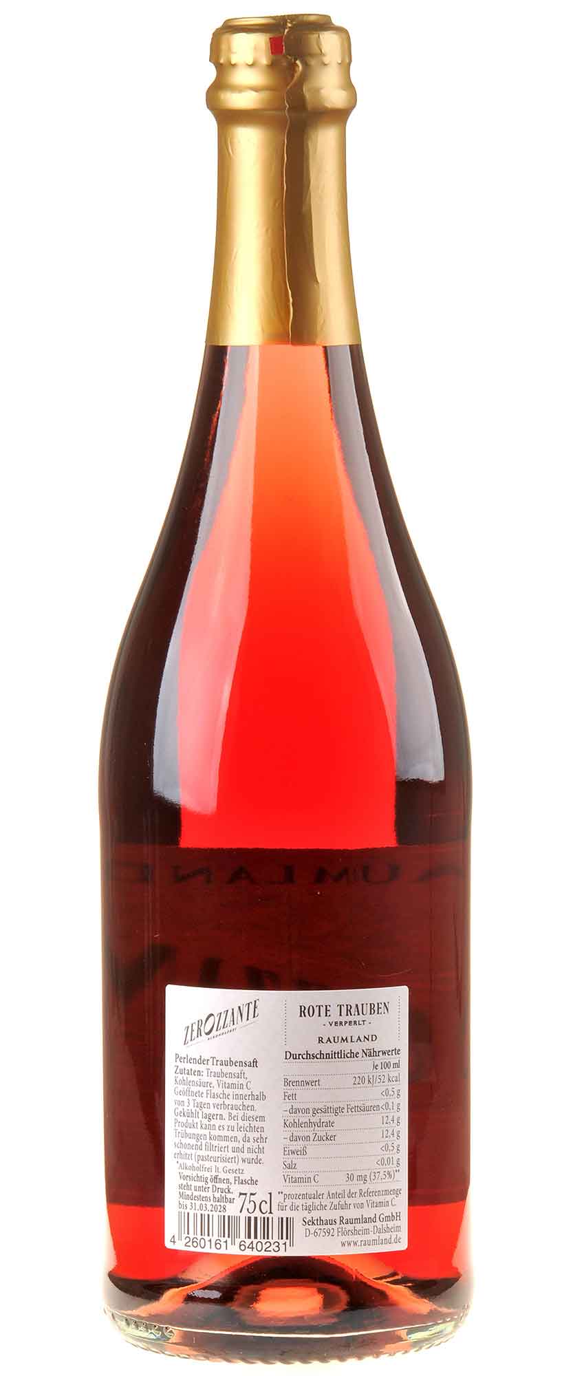 Sekthaus Raumland Zerozzante - Cuvée No. 2 Rote Trauben alkoholfrei Rücketikett