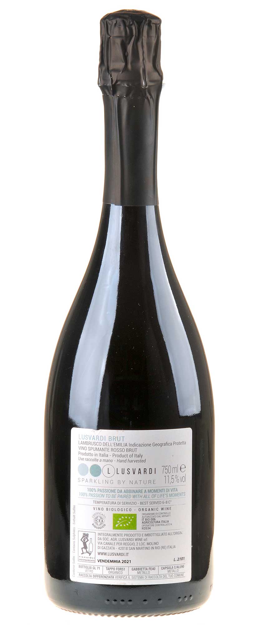 Lusvardi Wine Lusvardi Brut Lambrusco Spumante Bio Rücketikett