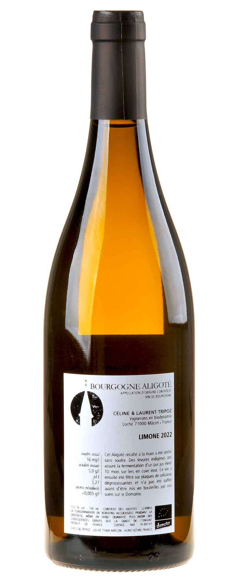 Céline & Laurent Tripoz Bourgogne Aligoté Limone Bio 2022 Rücketikett