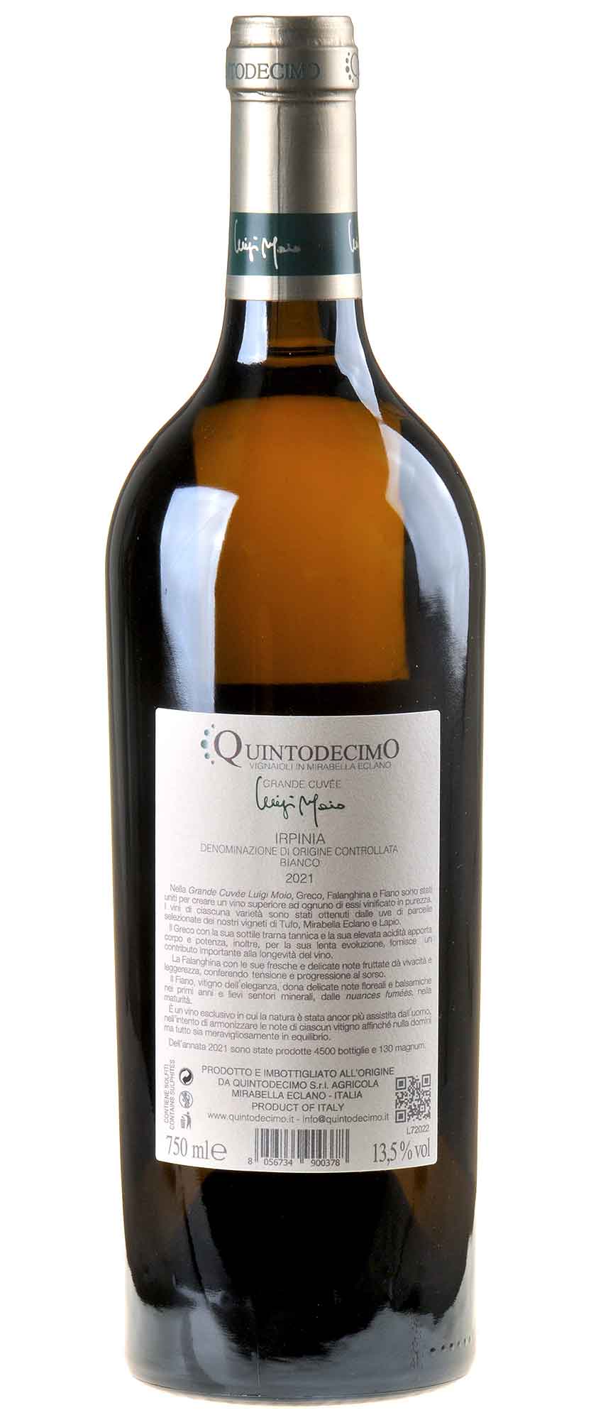 Quintodecimo Grande Cuvée Luigi Moio 2021 Rücketikett
