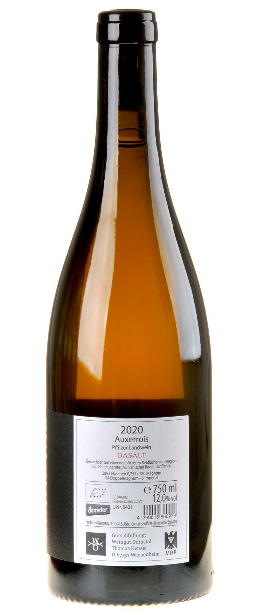 Weingut Odinstal Auxerrois Basalt Bio 2020 Rücketikett