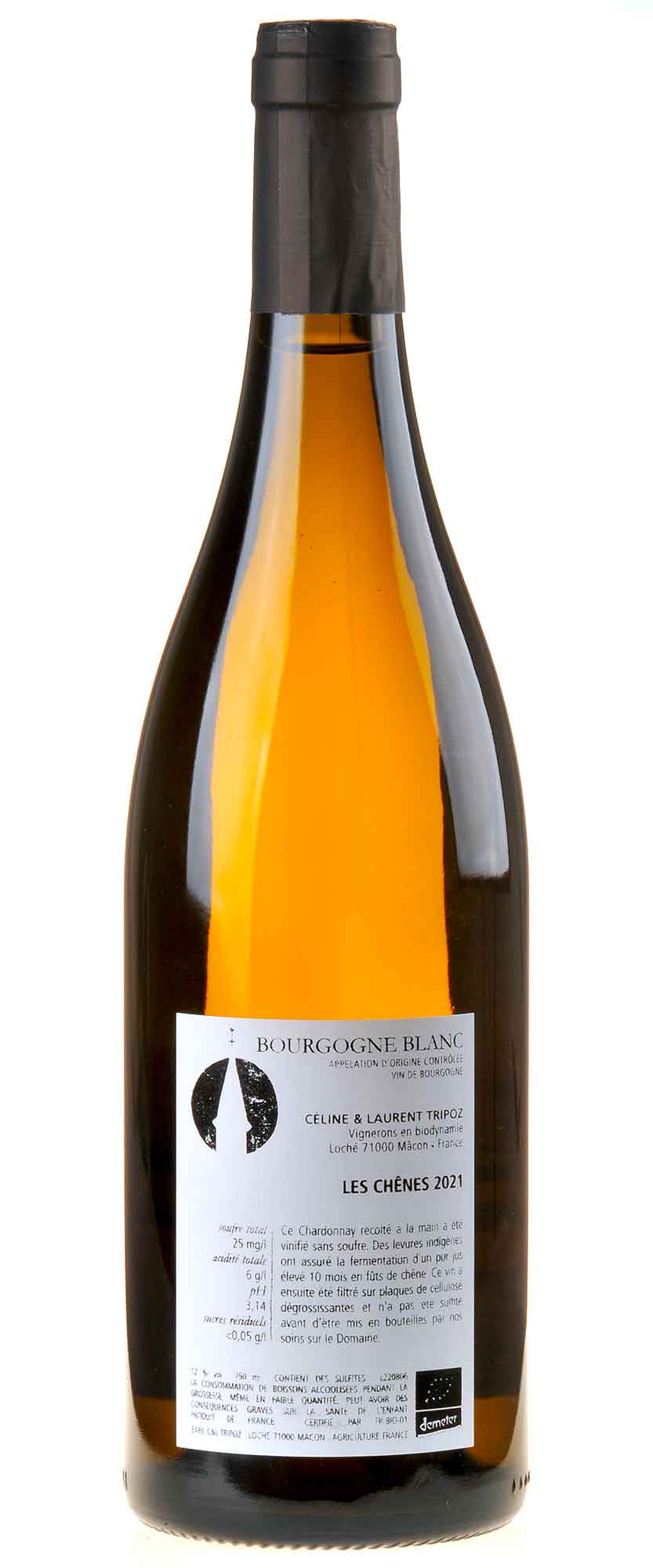 Céline & Laurent Tripoz Les Chênes Bourgogne Blanc 2021 Rücketikett