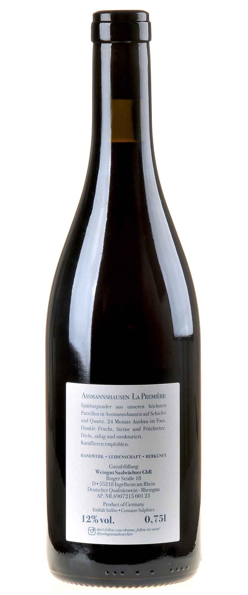 Carsten Saalwächter Spätburgunder Assmannshausen La Première 2021 Rücketikett