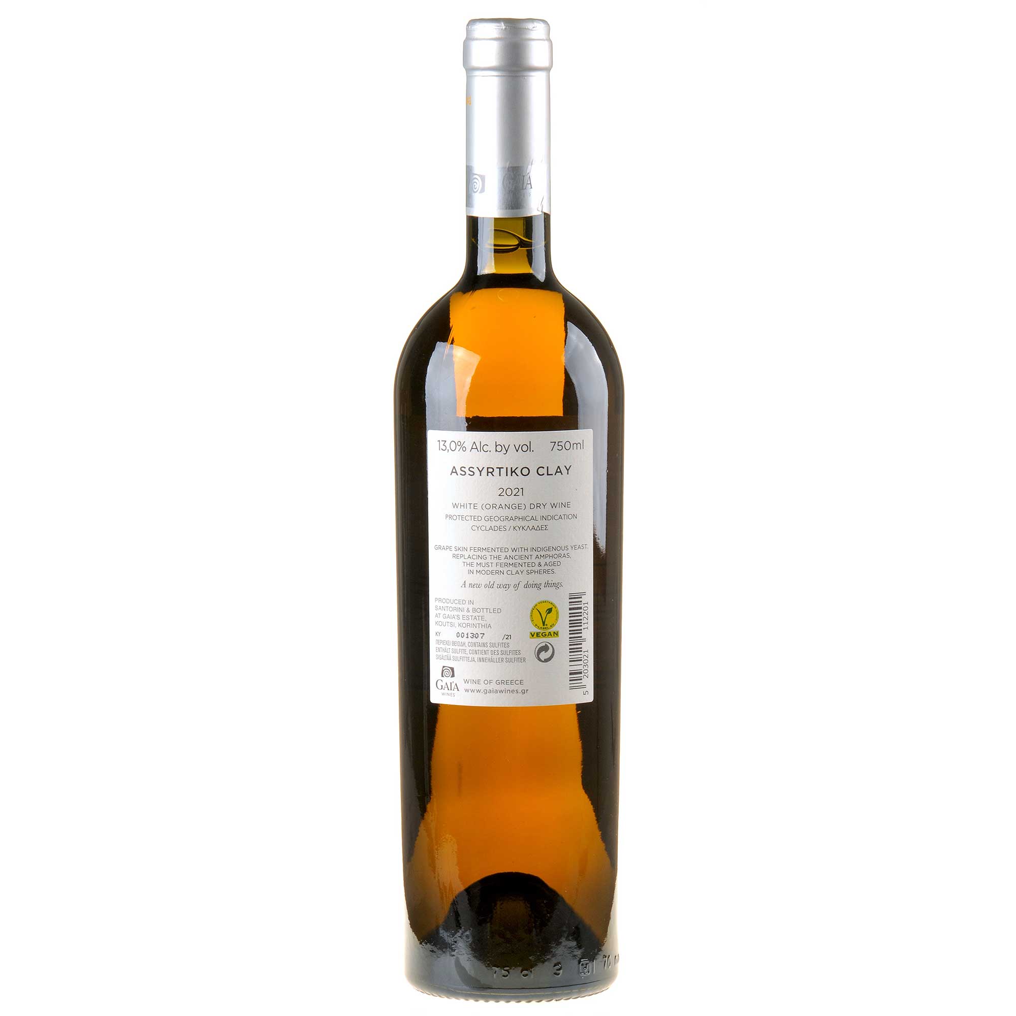 Gaia Wines Assyrtiko Clay Orange 2021 Rücketikett