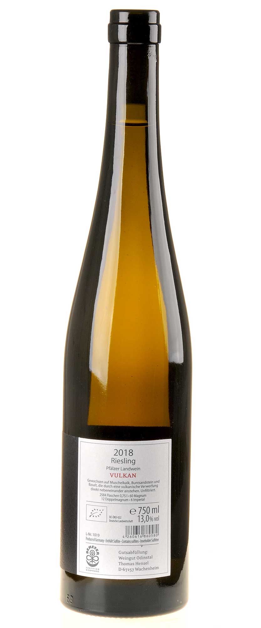 Weingut Odinstal Riesling Vulkan Bio 2018 Rücketikette