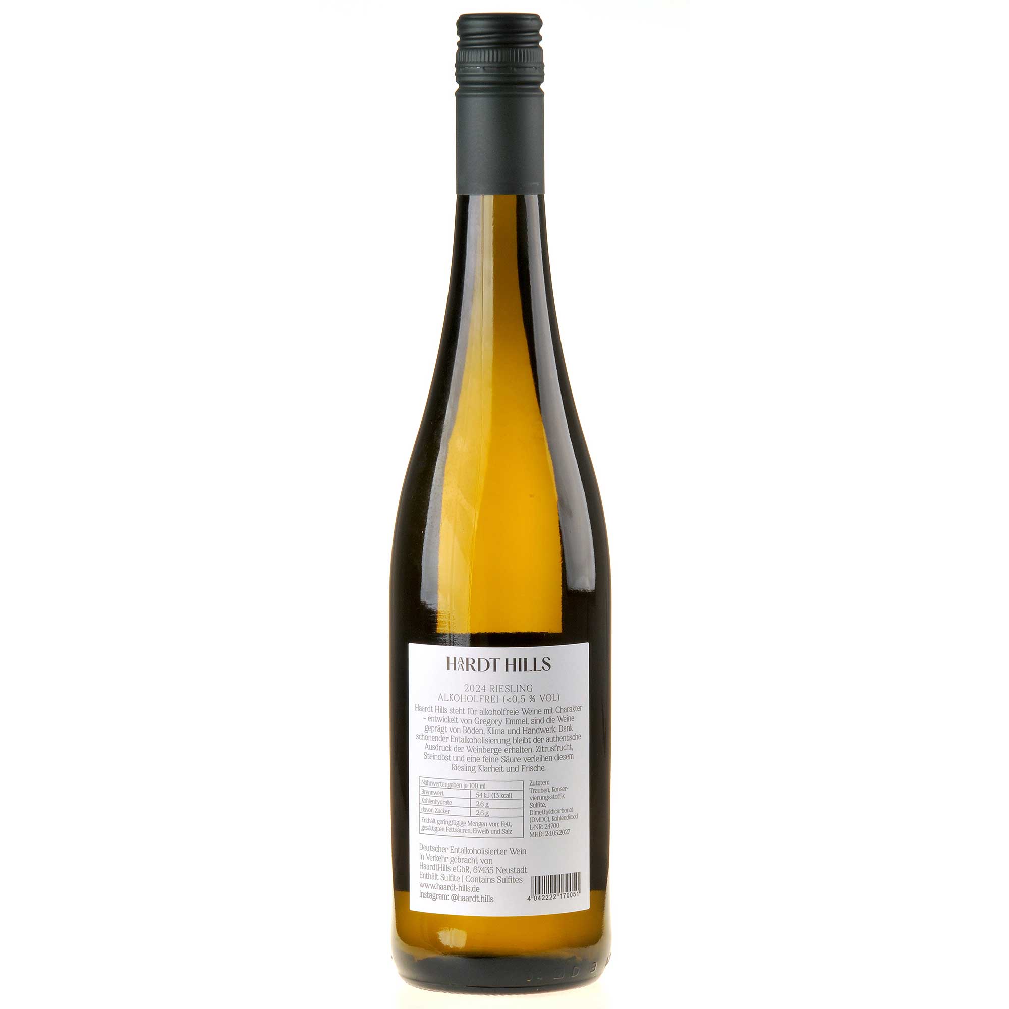 Haardt Hills Riesling 2024 alkoholfrei Rücketikett