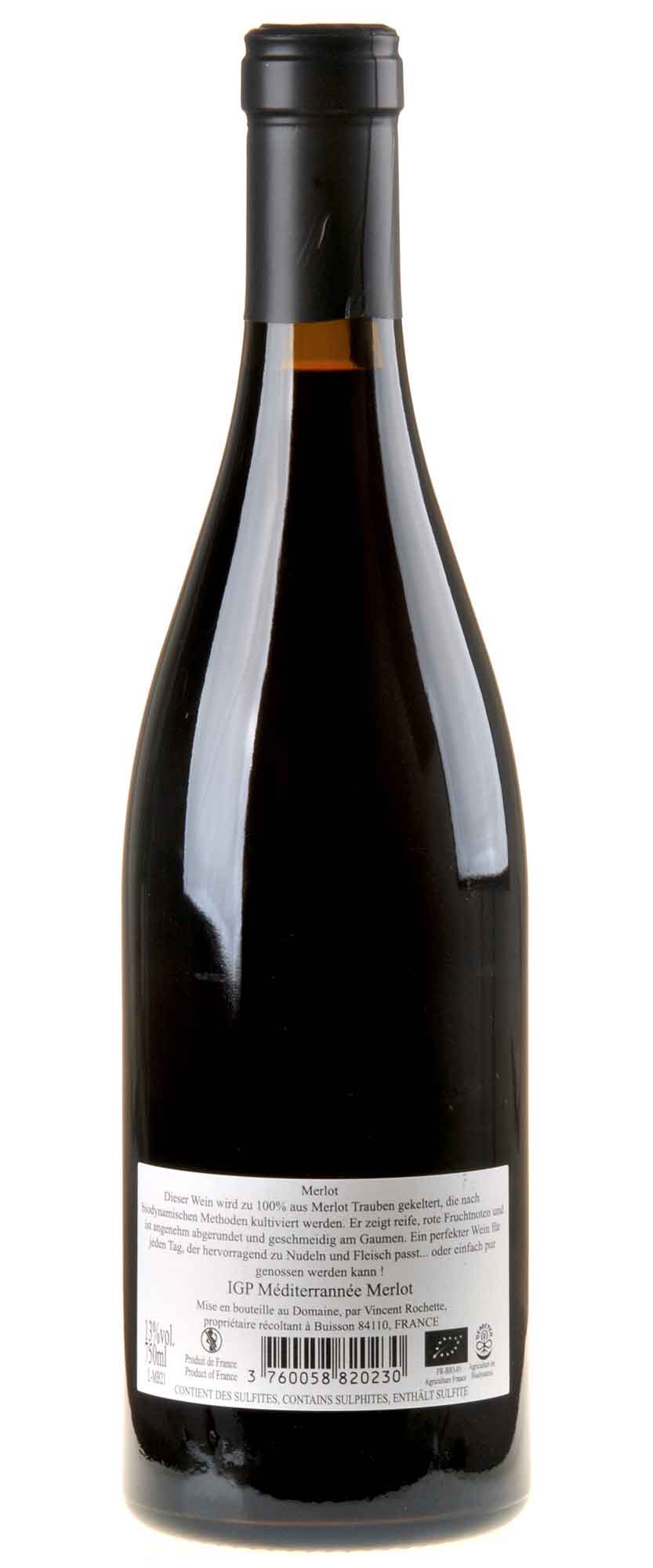 Roche-Audran Merlot IGP Méditerranée Bio 2021 Rücketikett