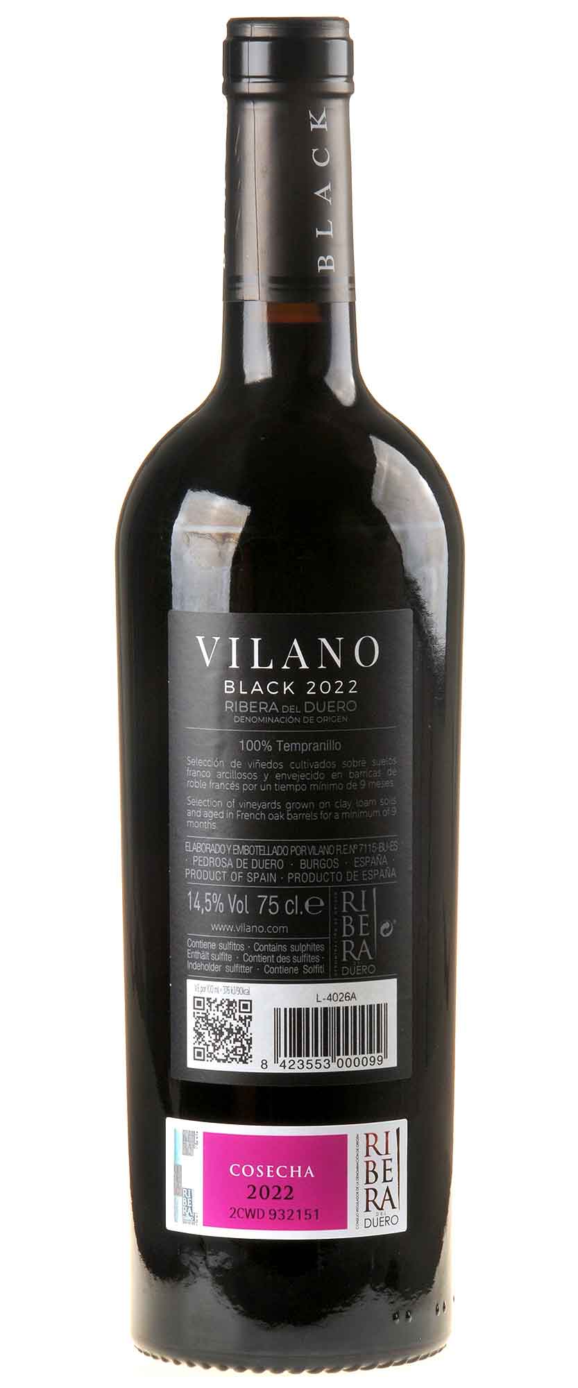 Bodegas Vilano Ribera del Duero Roble Black 2022 Rücketikett