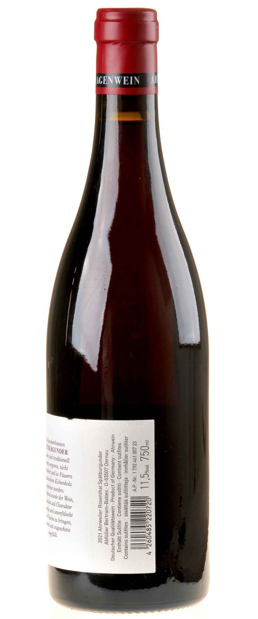Bertram - Baltes Spätburgunder Ahrweiler Rosenthal 2021 Rücketikett