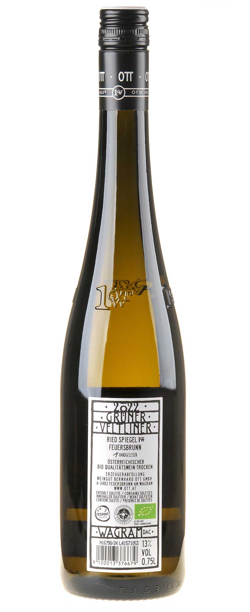 Bernhard Ott Grüner Veltliner Feuersbrunner Ried Spiegel 1. Lage Bio 2022 Rücketikett