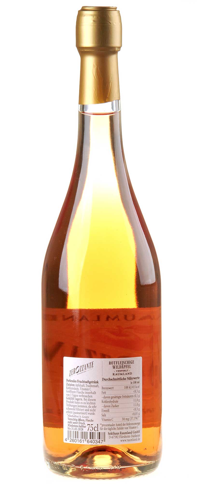 Bild Sekthaus Raumland Zerozzante - Cuvée No. 3 Rotfleischige Äpfel alkoholfrei Rücketikett