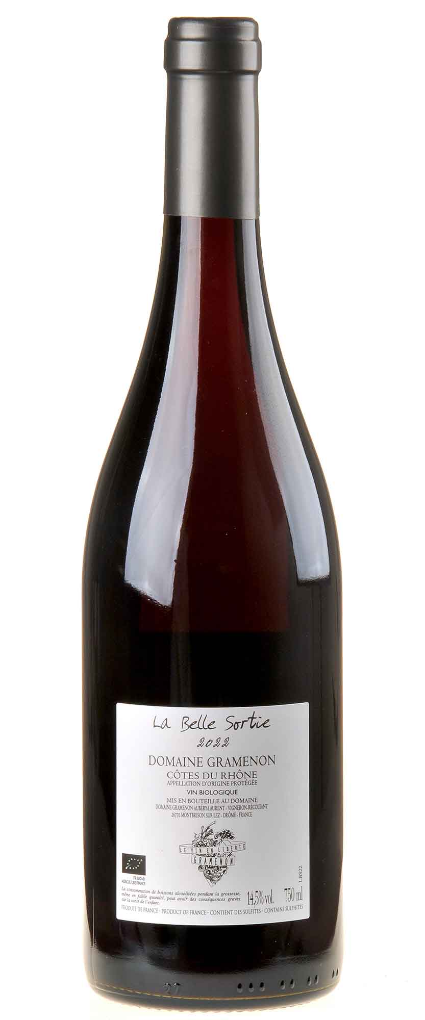 Domaine Gramenon La Belle Sortie Côtes du Rhône Rouge Bio 2022 Rücketikett