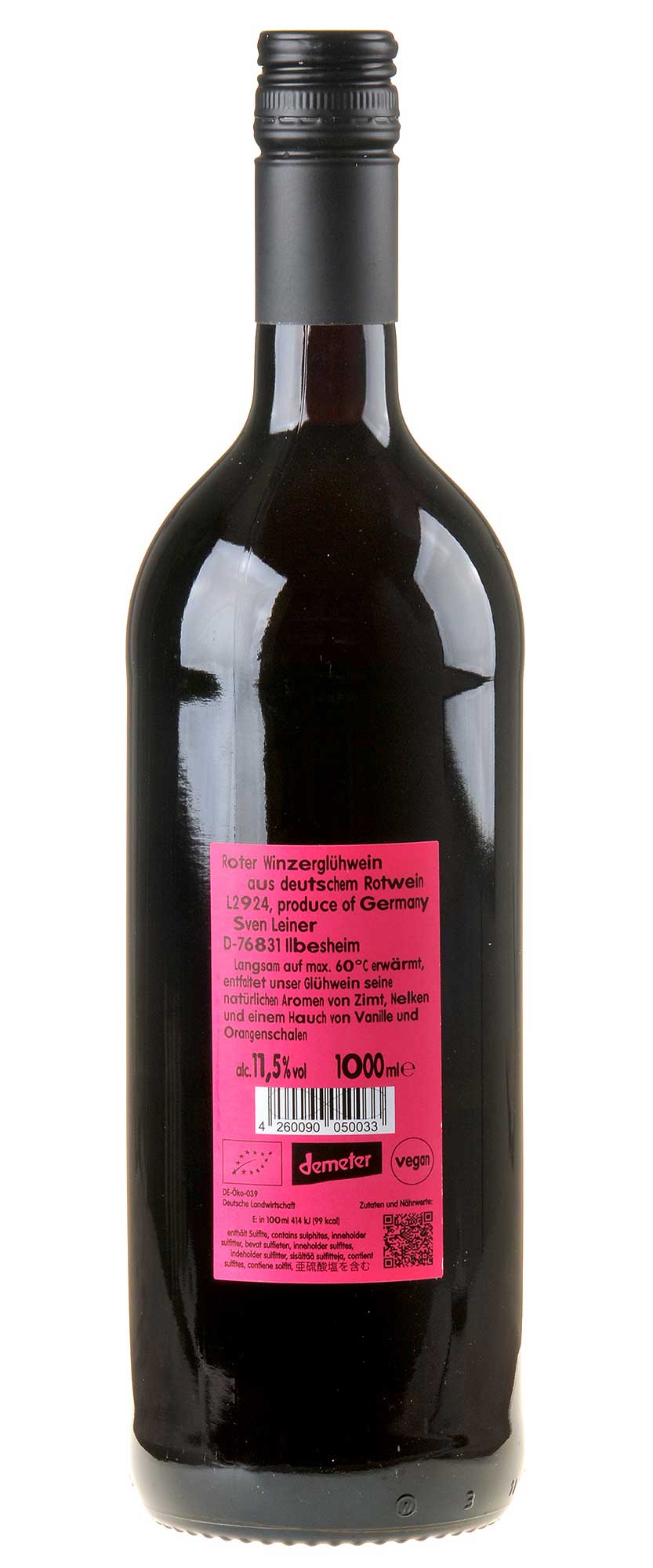 Weingut Leiner Winzerglühwein rot Bio 2023 1 Liter Rücketikett