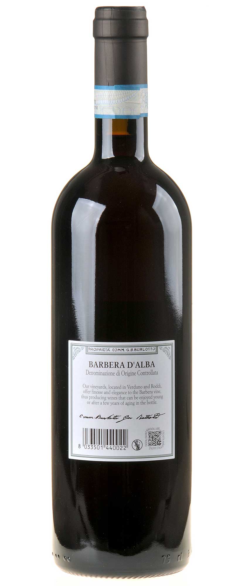 Comm. G.B. Burlotto Barbera d'Alba 2023 Rücketikett