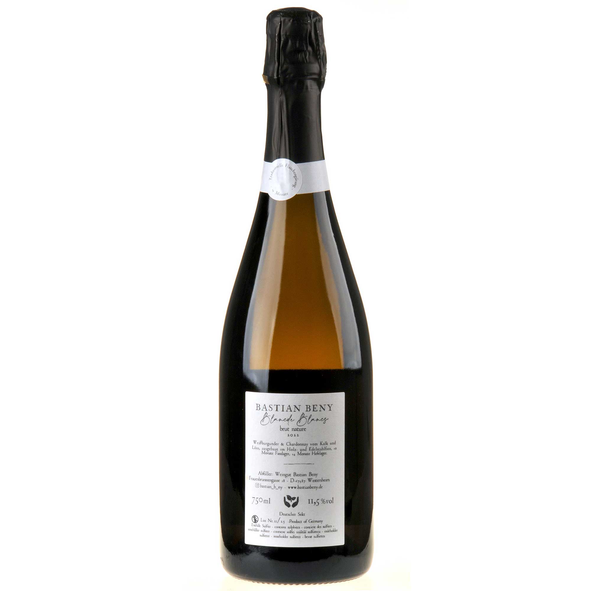 Weingut Bastian Beny Blanc de Blancs Brut Nature 2022 Rücketikett